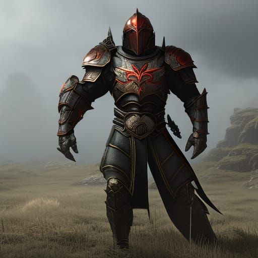 Older male paladin with black shell armor that looks like a ...