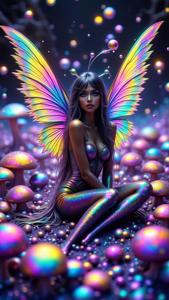 Goth Rave Fairy with Rainbow Slime Wings