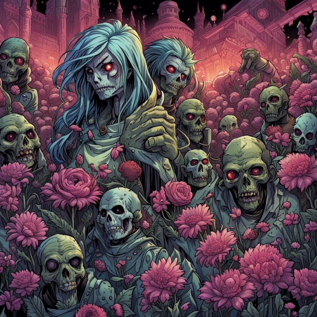 An army of medieval flower zombies from far future dying earth Mark Brooks and Dan Mumford, comic book art, perfect, smooth by artist "anime...