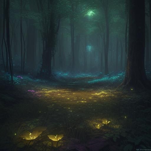 forest floor lightened up by fireflies - AI Generated Artwork ...