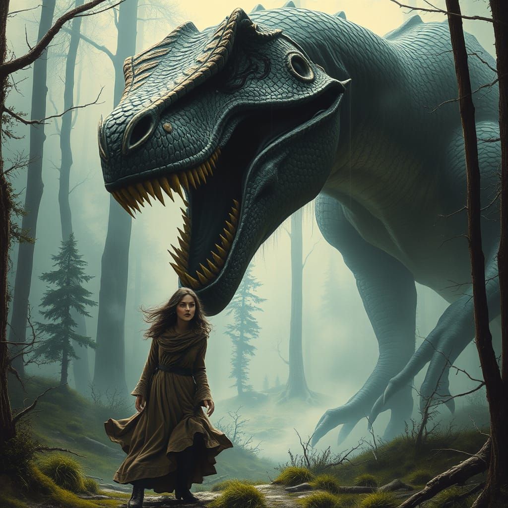 Lovely lady is walking through a forest. Her face is warm and sweaty, en she looks scared. She almost cries. Suddenly a ...