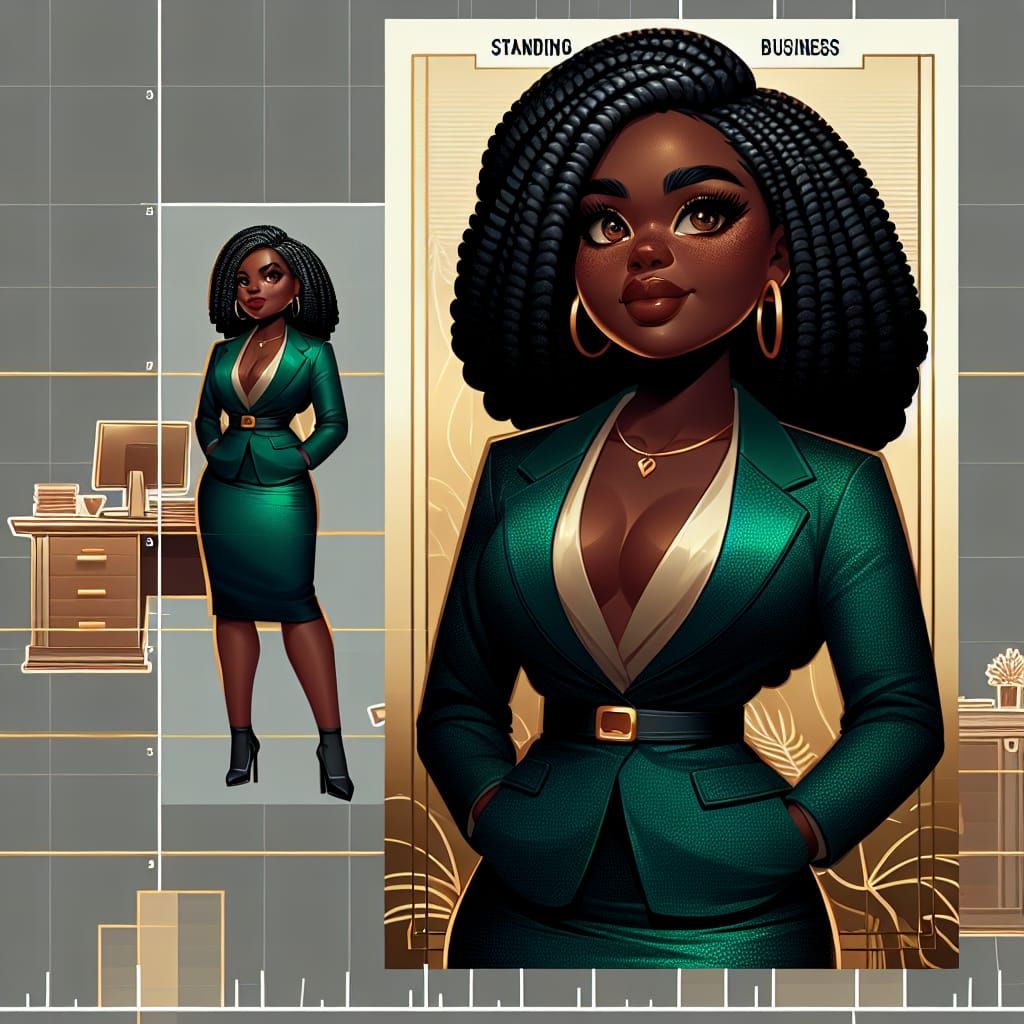 Chibi digital style full-body voluptuous beautiful ebony mid...