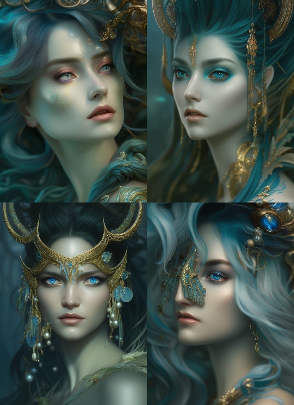 hyperdetailed, beautiful sea-dragon girl with pearlescent skin and ...