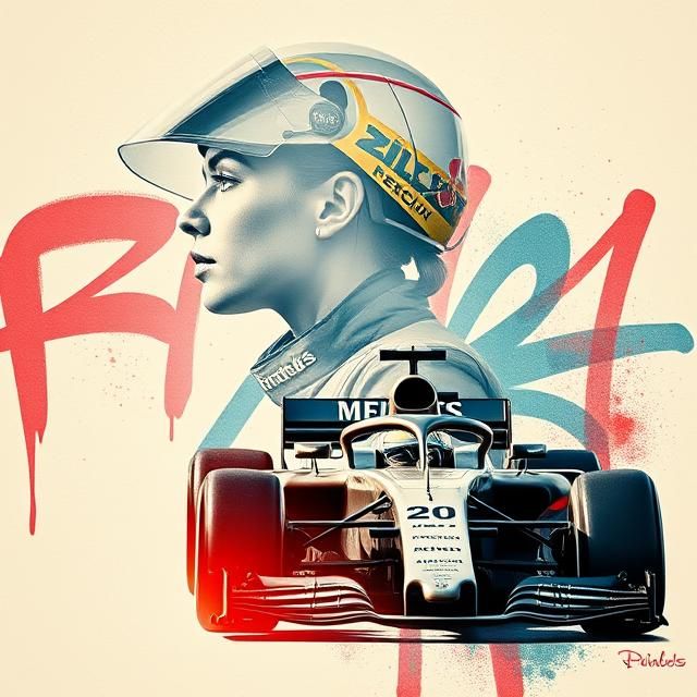 A DOUBLE EXPOSURE IMAGE OF A FEMALE FORMULA ONE RACING DRIVE...