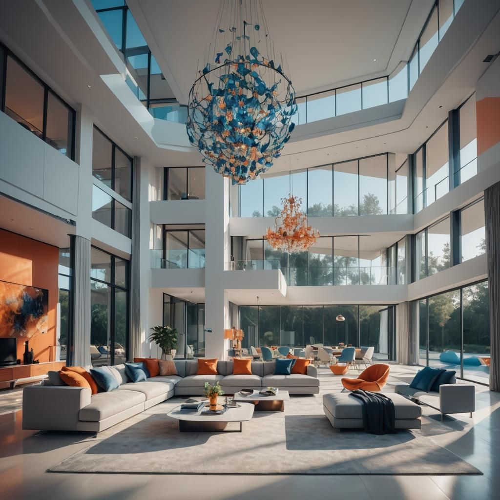 Minimalist Villa Interior in Digital Matte Painting Style