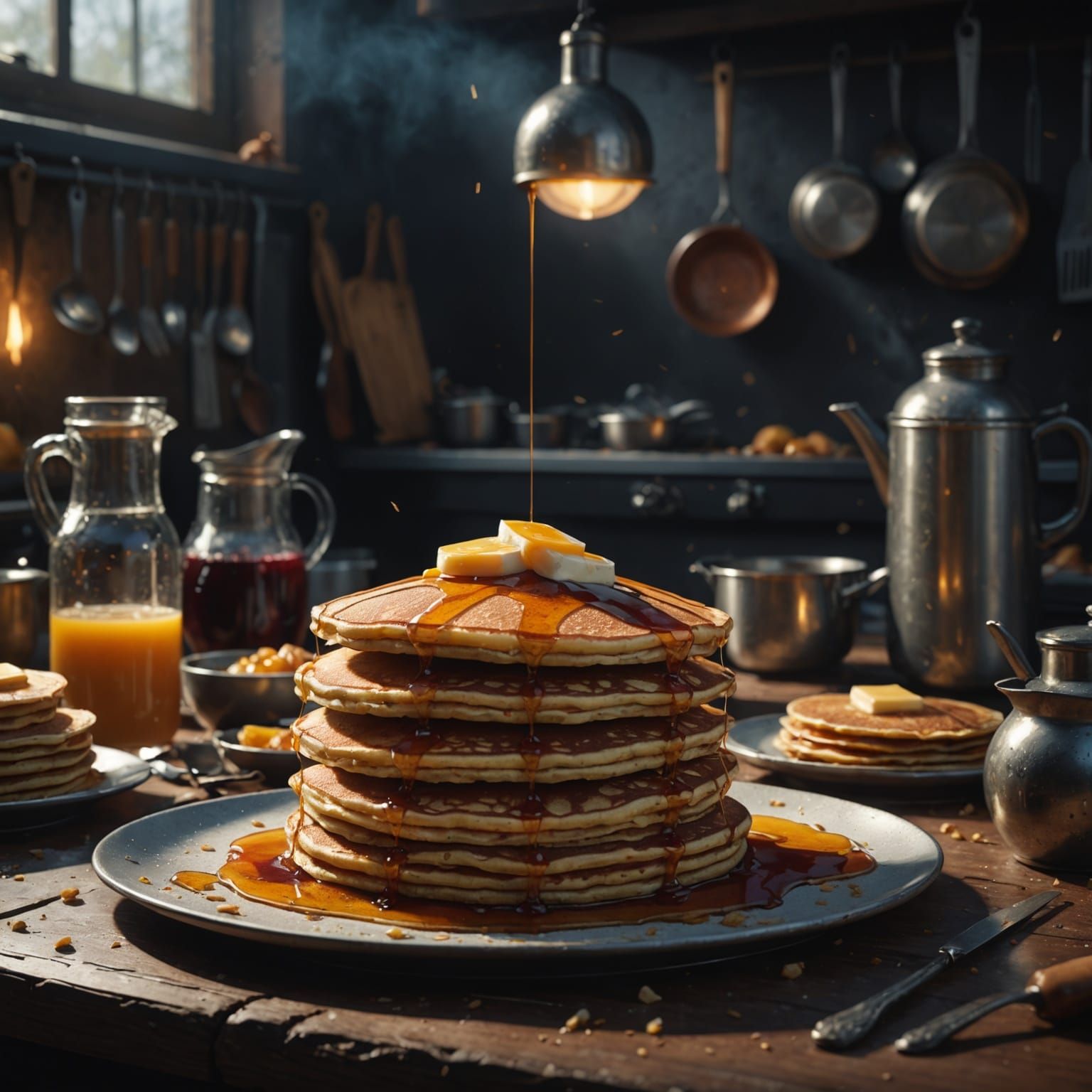 I love cooking pancakes, intricately detailed Wadim Kashin deep color concept art volumetric lighting depth of field sha...