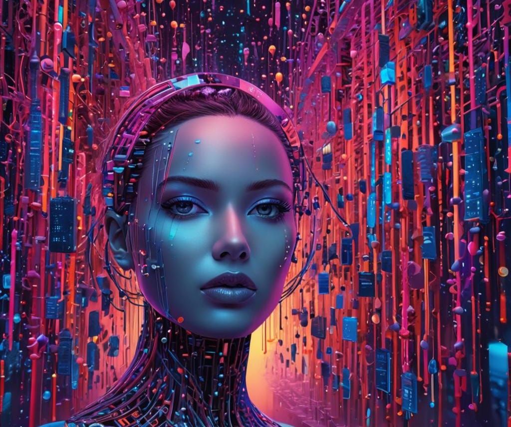 Binary Code Dream with surreal, vibrant colors and futuristi...