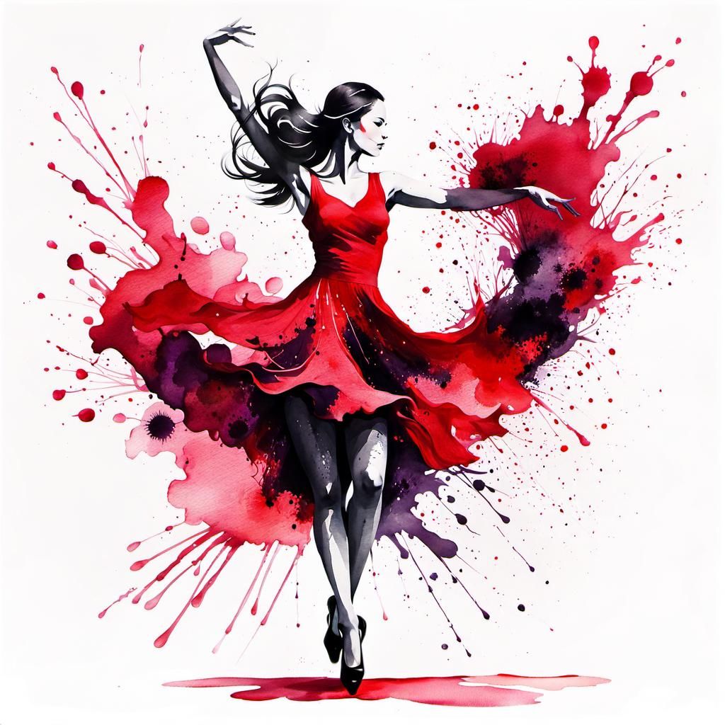 hyperdetailed watercolor and ink painting of a beautiful dan...
