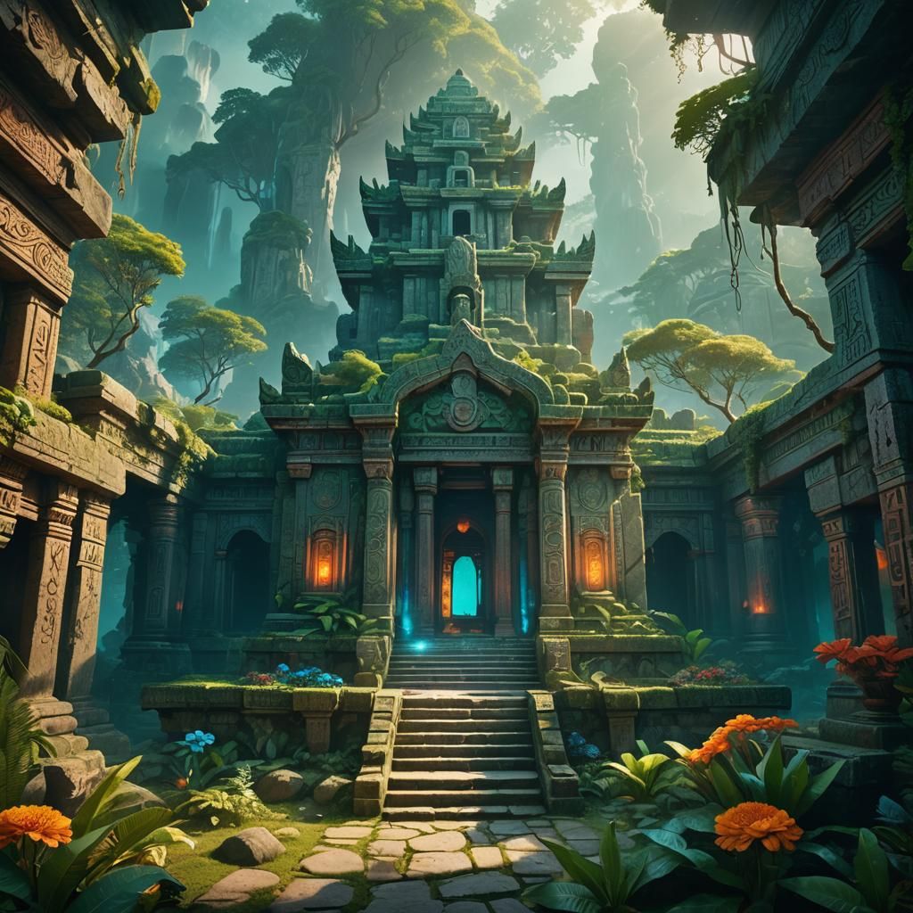 Hidden Natural Temple with Glowing Runes