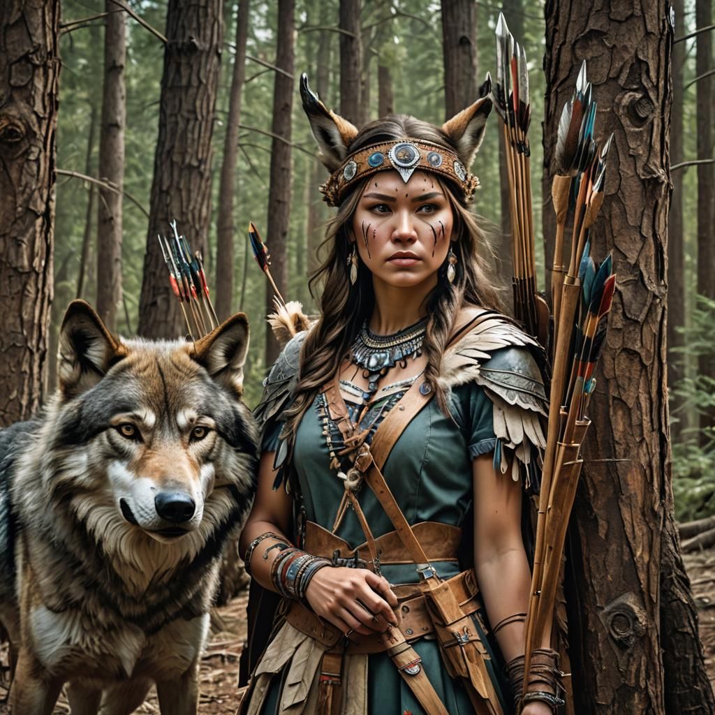 Beautiful Hyperrealistic Native America younger Female, In f...