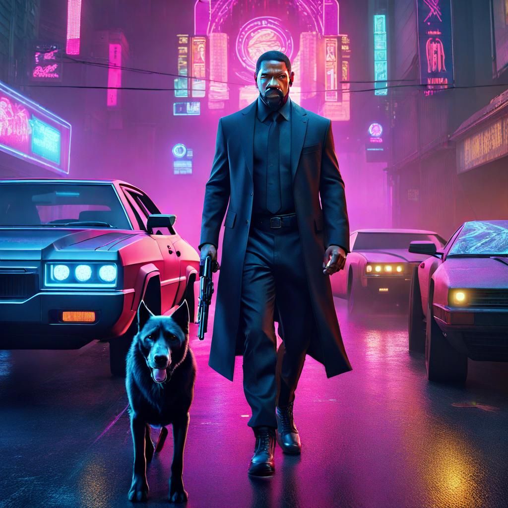 Denzel Washington as John Wick in cyberpunk outfit - AI Generated ...