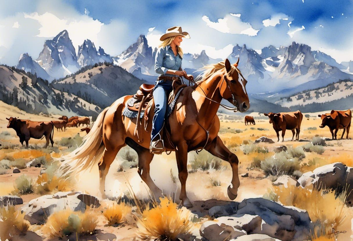 "Idaho Cowgirl" A Detailed Watercolor