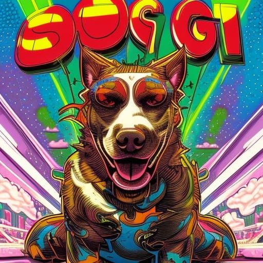 Dog with colourful electric power