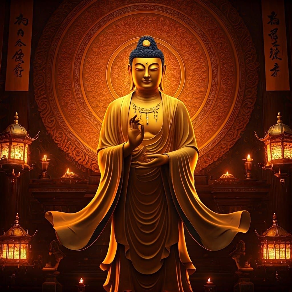 Golden Bodhisattva in Ancient Temple Glory
