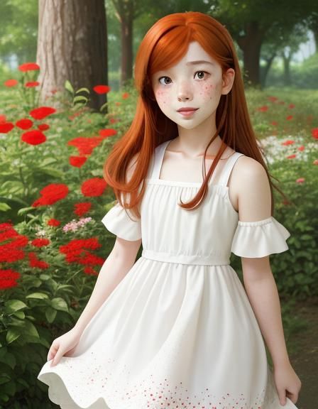 Anime Girl Picking Flowers in Ghibli Style