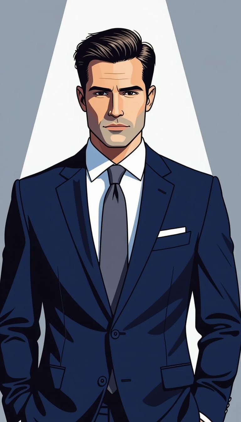 Suited Man in Spotlight: Minimalist Ink Art Portrait