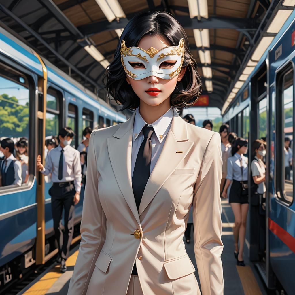 Masked self in the train station - AI Generated Artwork - NightCafe Creator