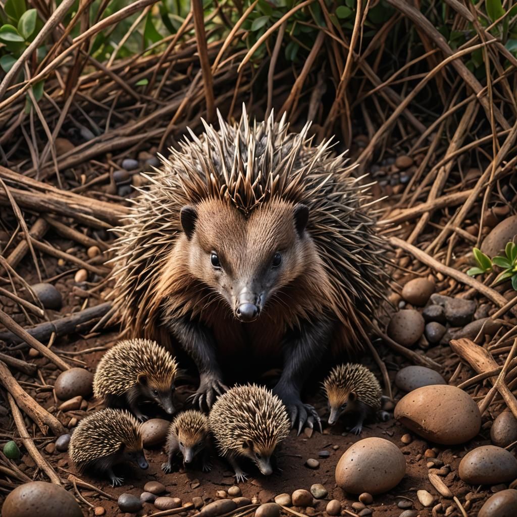 Echidna Family - AI Generated Artwork - NightCafe Creator