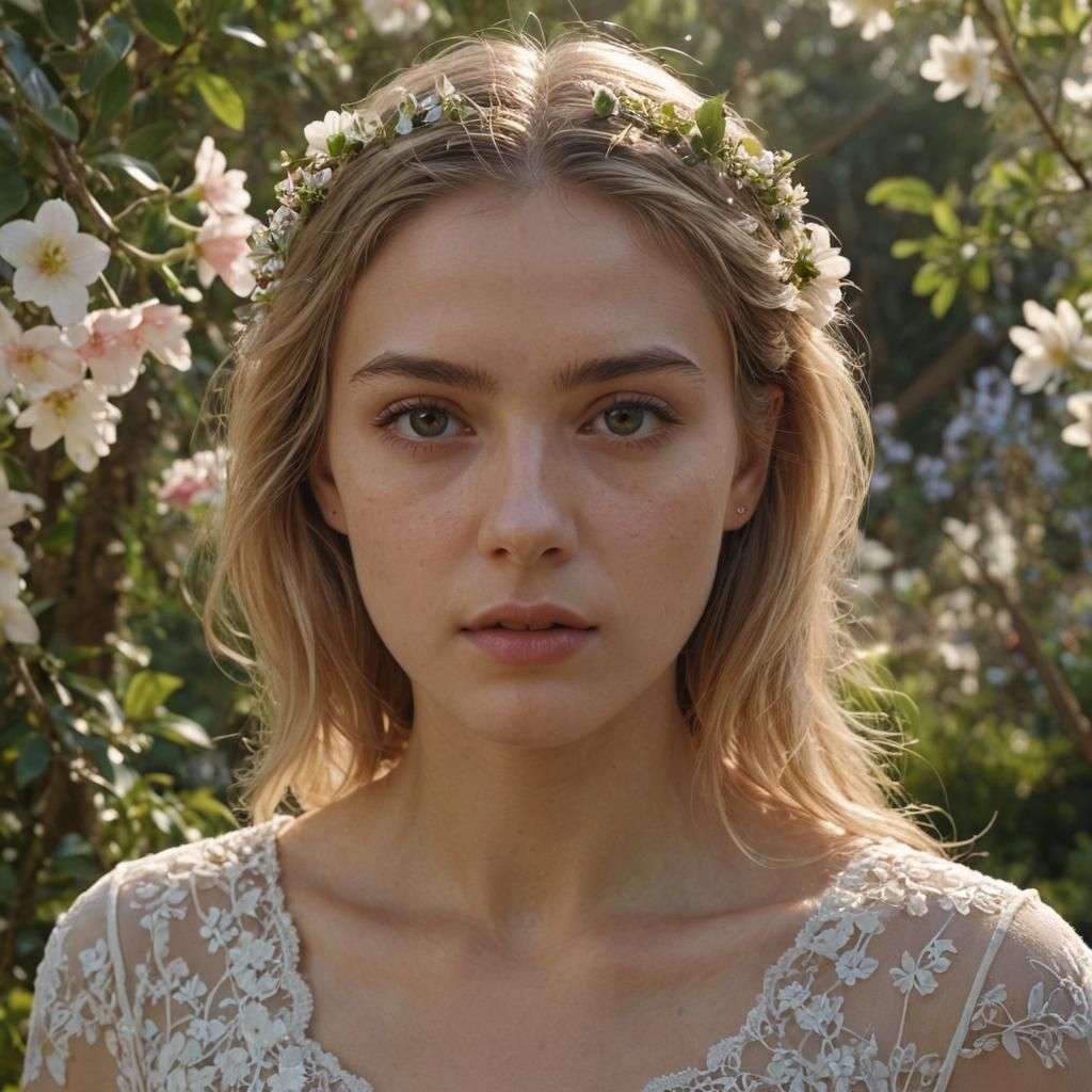 Ethereal Garden Portrait of Fair Woman in Pastel