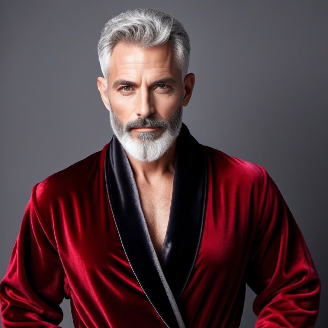 A handsome daddy with   silver grey hair and beard