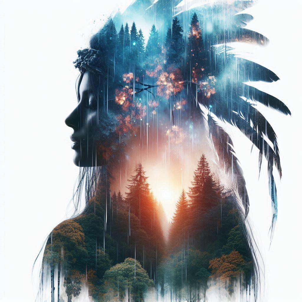 double exposure beautiful fantasy DALL-E 3 portrait landscape..