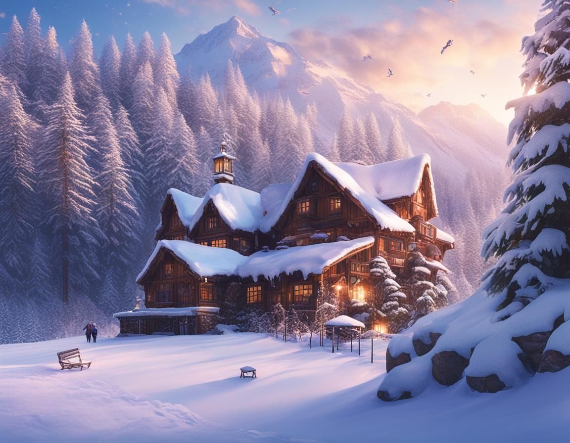 Magical Winter Landscape with Snow and Castle