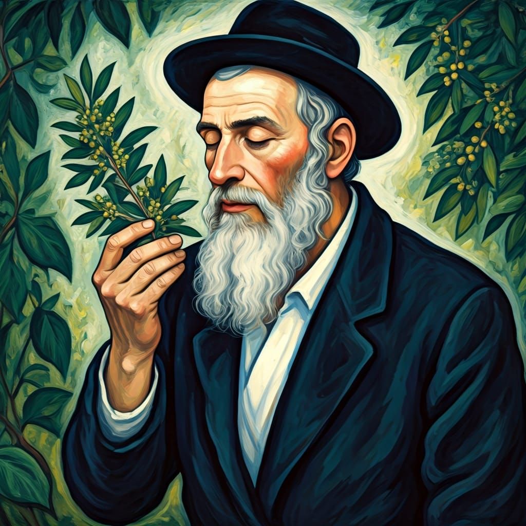 Jewish Man Smelling Myrtle in Chagall Style