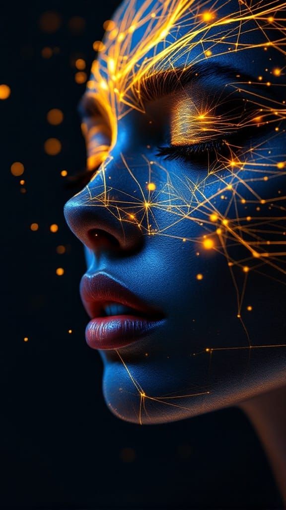 Woman's Face in Mesmerizing Close-Up with Kintsugi-Inspired ...