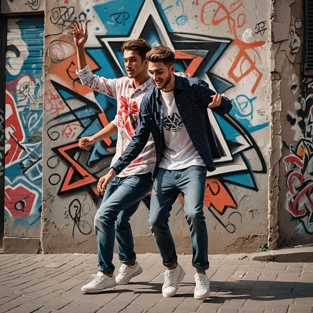 Dynamic Street Scene with Dancing Man, Hyper-Realistic Photo...