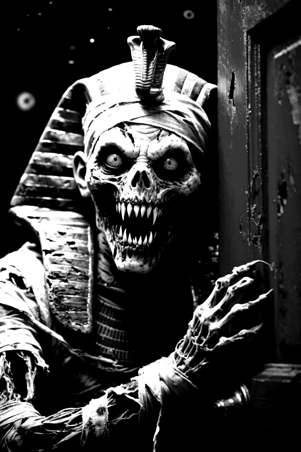 Evil Outer god Nyarlathotep the black pharaoh looking right at you after you just walked through the red door inside of ...