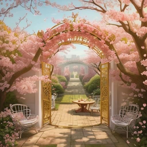 (A cherry blossom tree in the center of a secret garden.10.0...