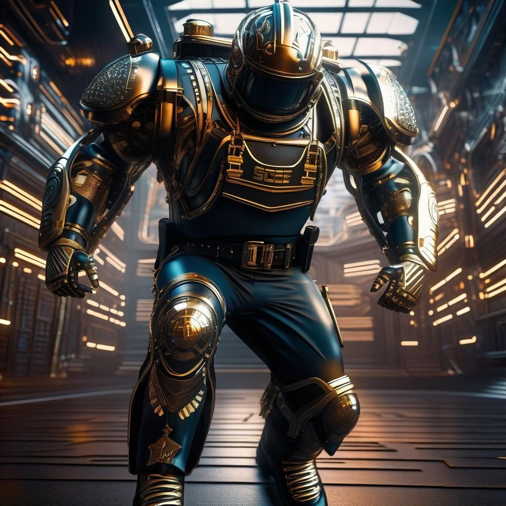 Retro futuristic (1920s retrocore) Cybernetic musculed Polic...