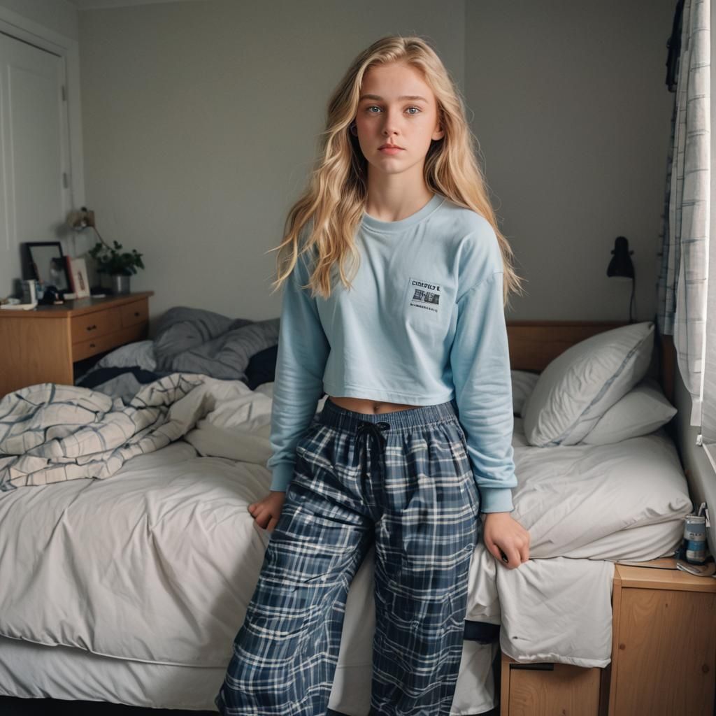 Beautiful blonde girl is ready for bed