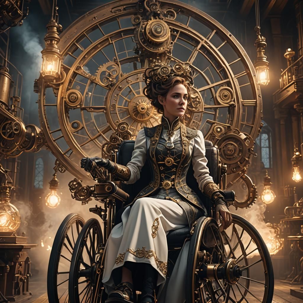 Steampunk Lady in Ornate Wheelchair, Dark Academia Art