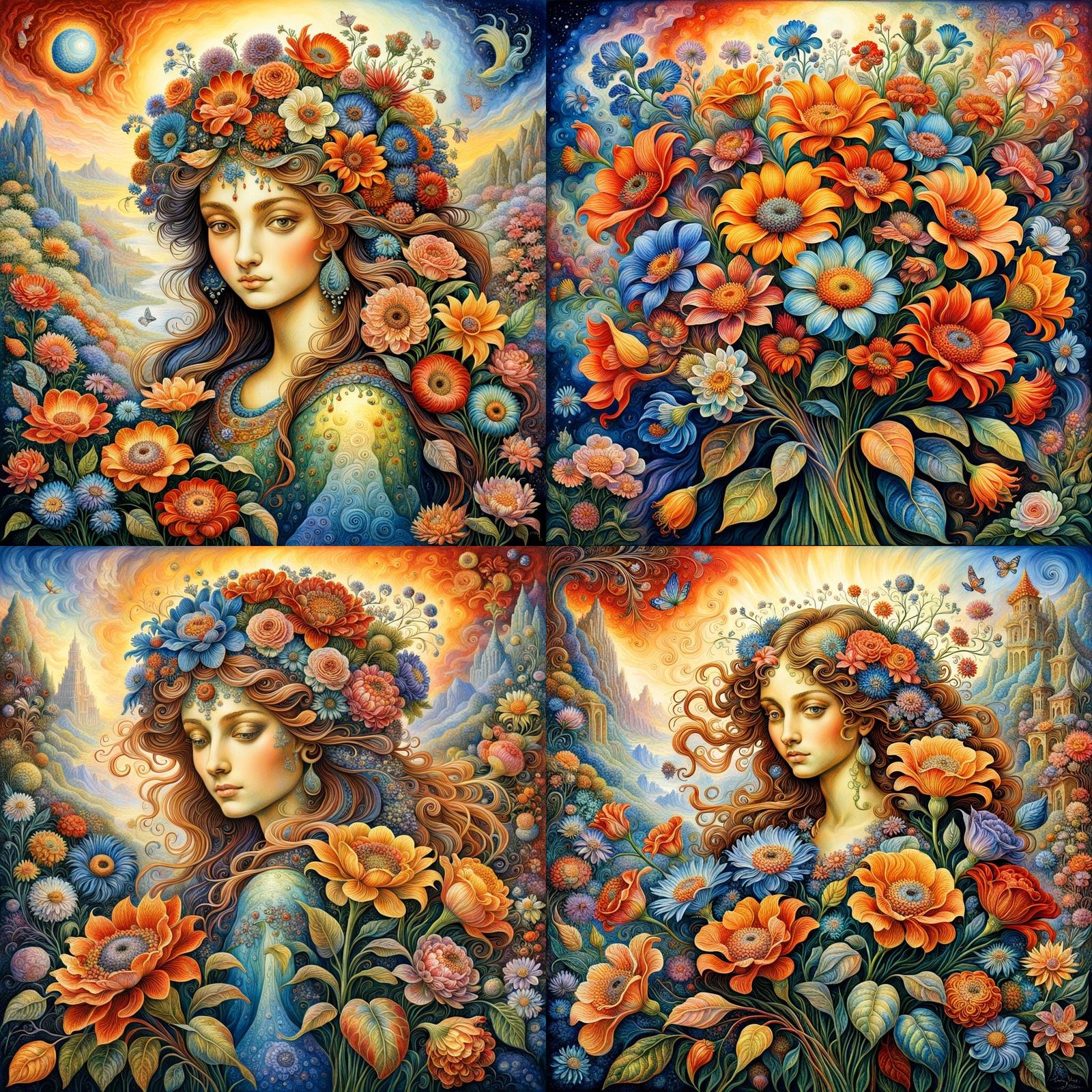 un bouquet de fleurs warm colors complex detailed magnificen...