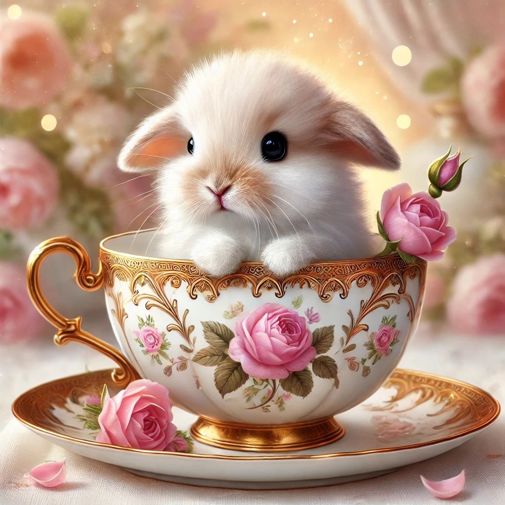 Adorable Bunny Sitting in a Decorated Teacup | DALL-E 3 AI image prompt in my tutorials!