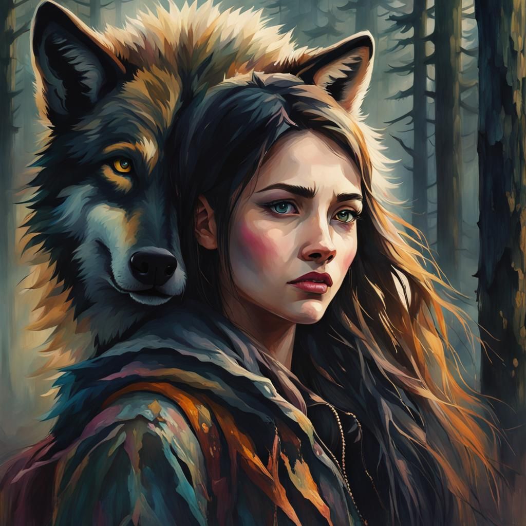 girls that walk with a wolf-friend - AI Generated Artwork - NightCafe ...