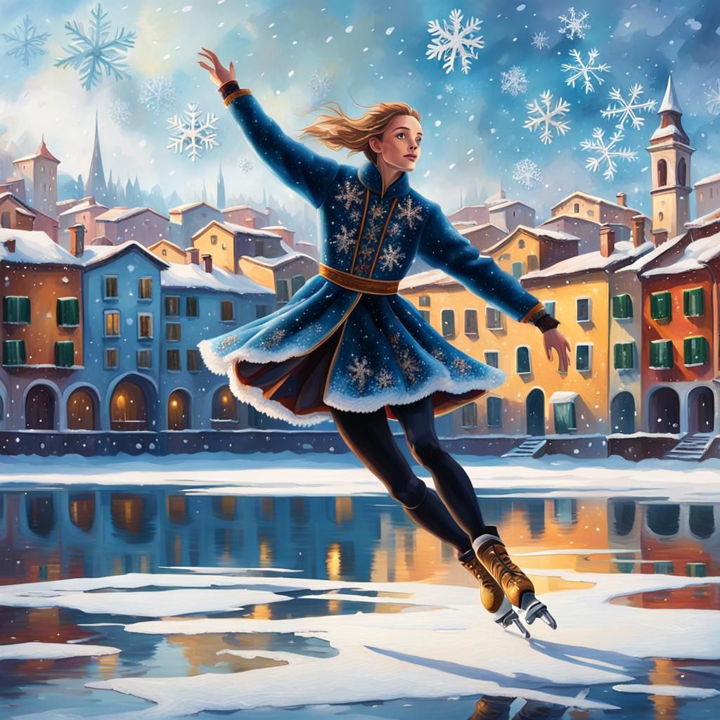 SNOWY LANDSCAPE ITALY figure skating and it is snowing figure skating Snow makes the town white and beautiful.