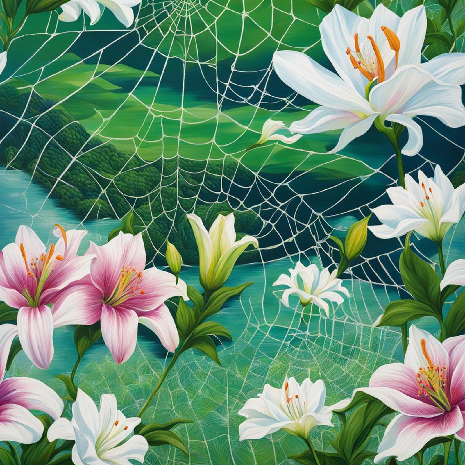 As it was painting in spiderwebs texture. A landscape with Blossom