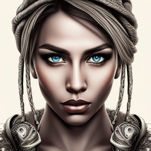 Thug girl with beautiful delicate face and big blue eyes. Sh...