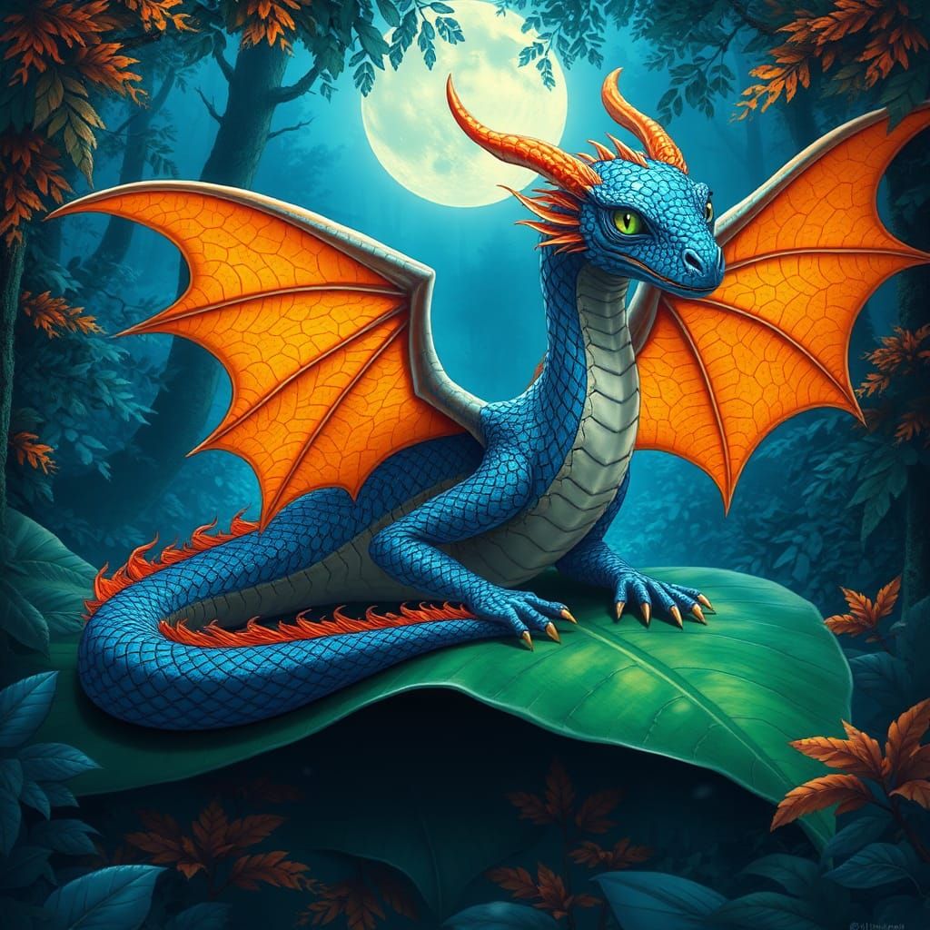 A mystical creature resembling a Big dragon with sapphire-bl...