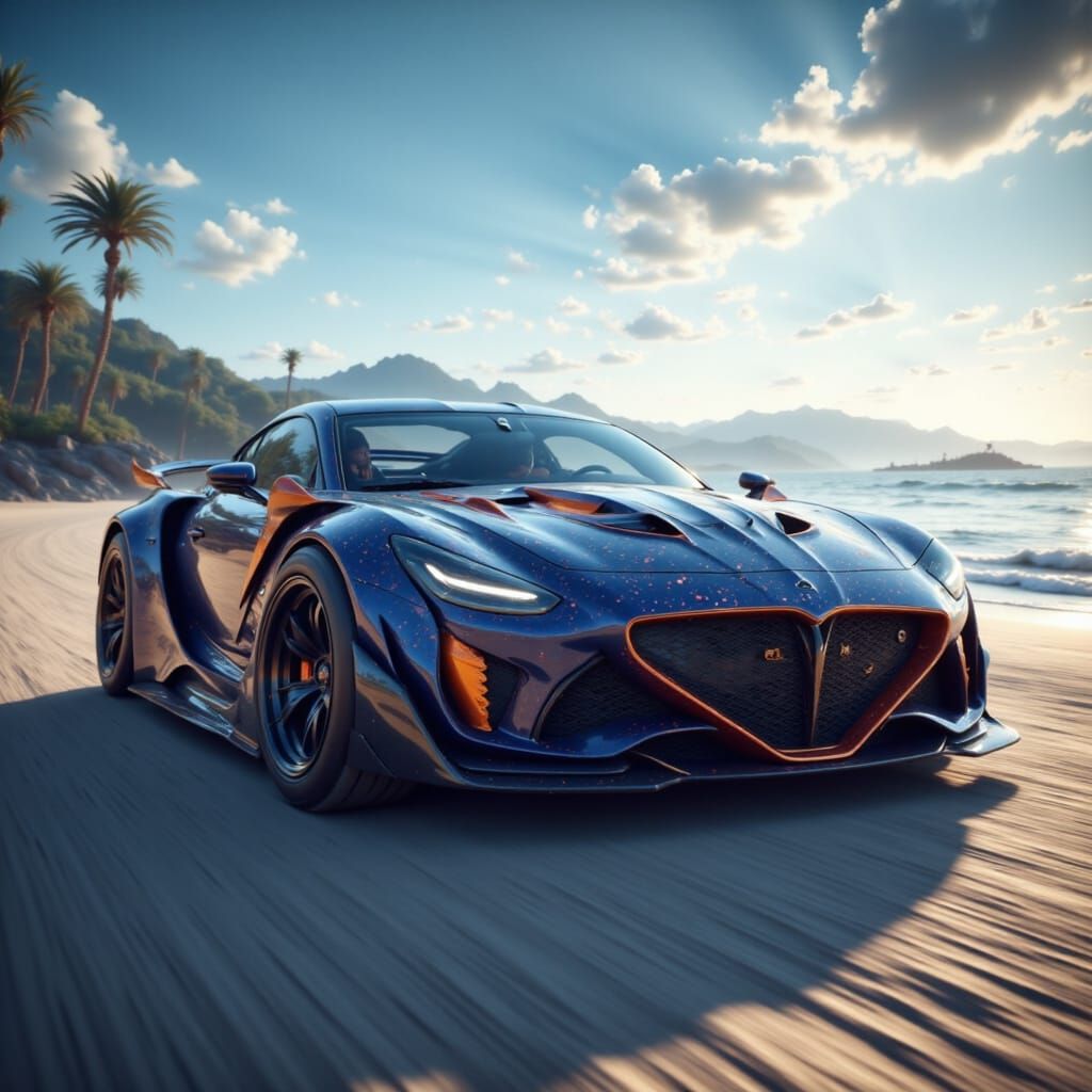 Nice race car parked at a beautiful beach location <lora:Thayosin:1.0>