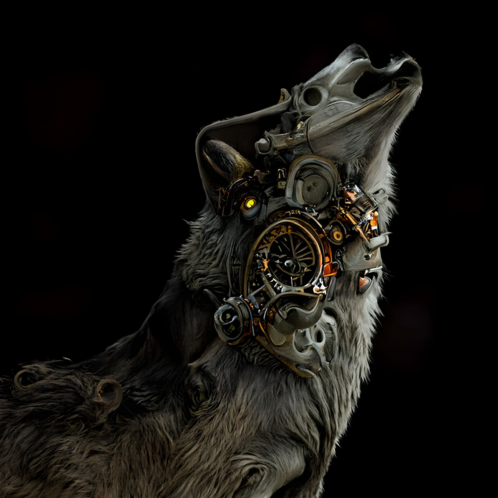 Clockwork wolf howling r/nightcafe