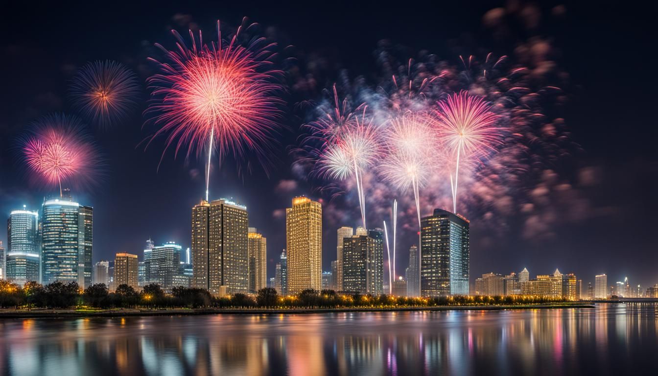 Cityscape fireworks