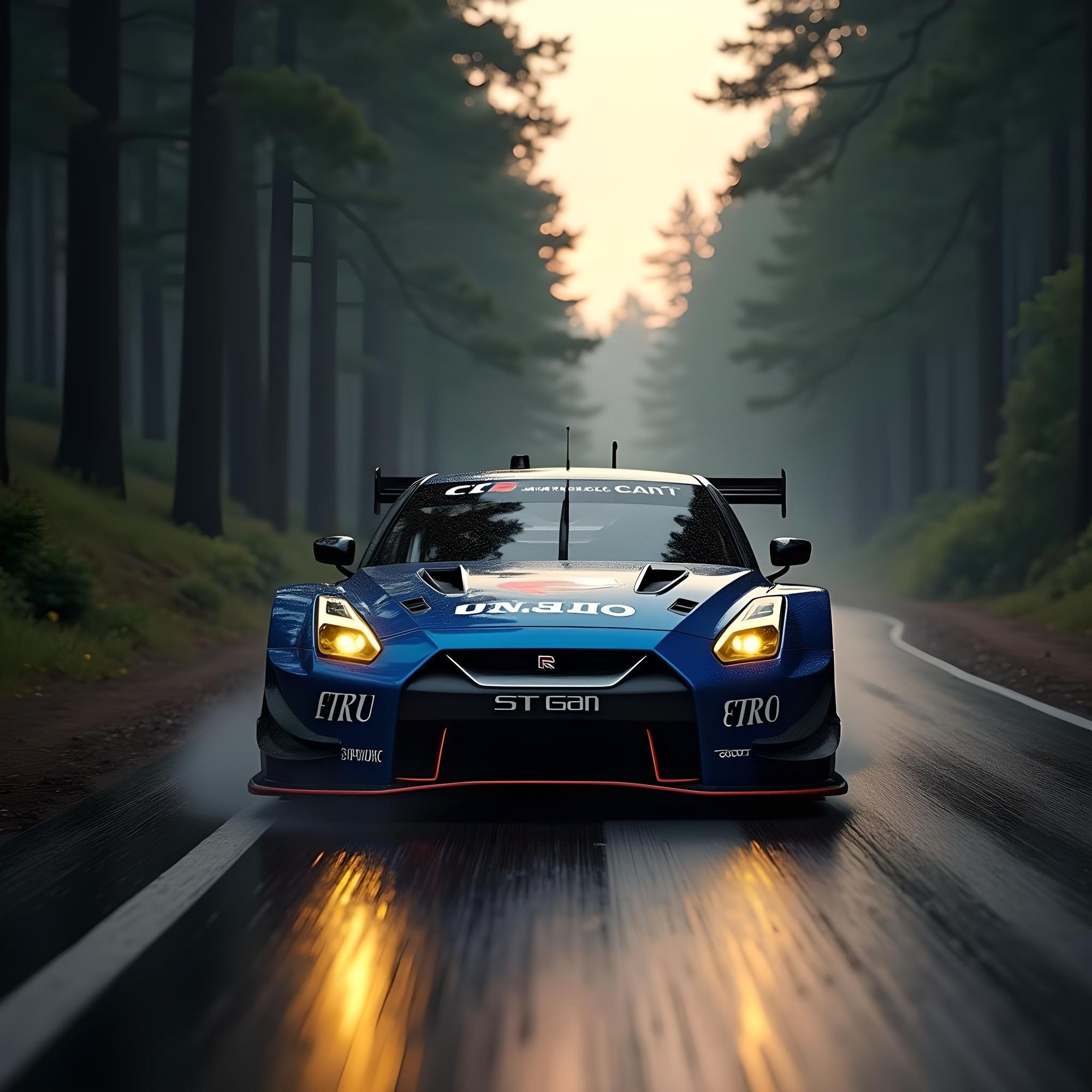 Nissan GT-R GT3 on a forest road
