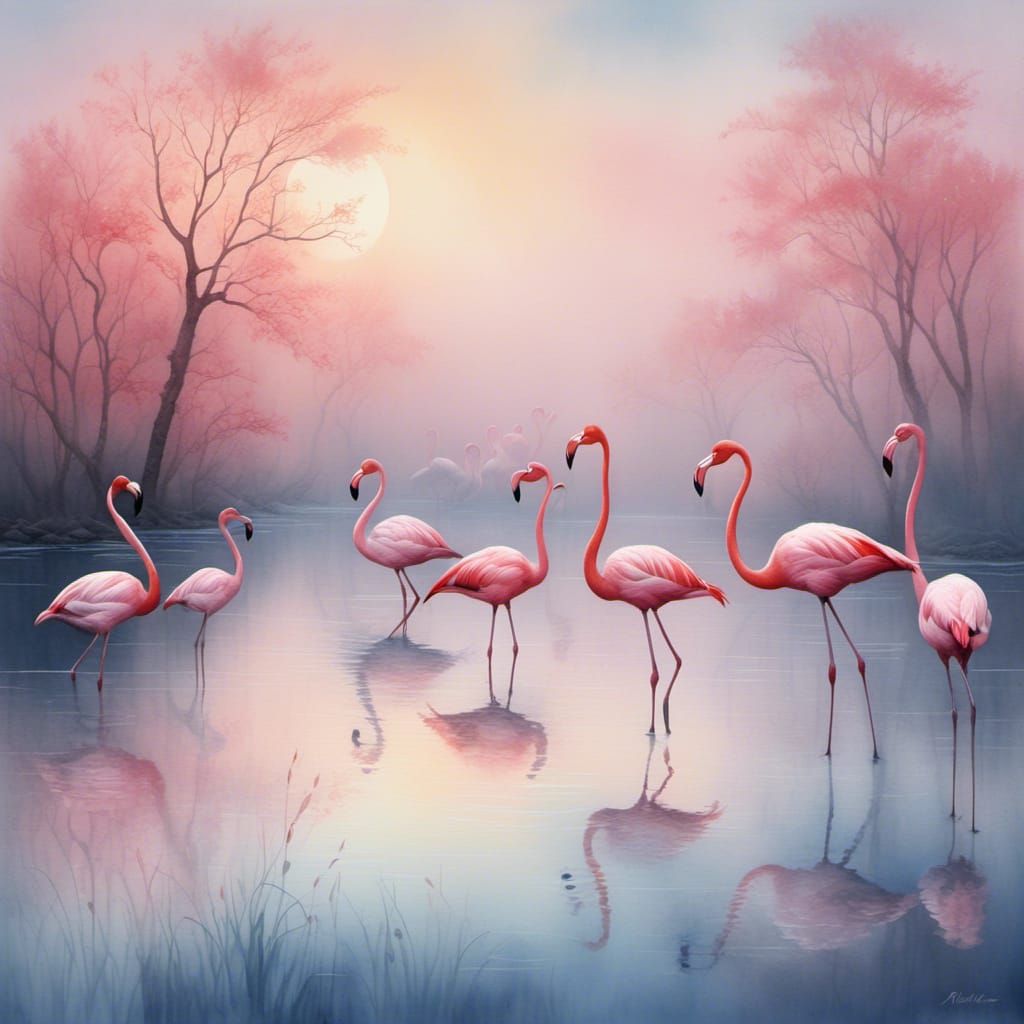Flamingos in the mist   by @BellaBoo