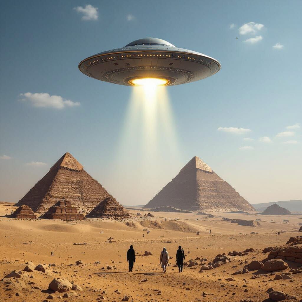 UFO Departing Ancient Egyptian Landscape