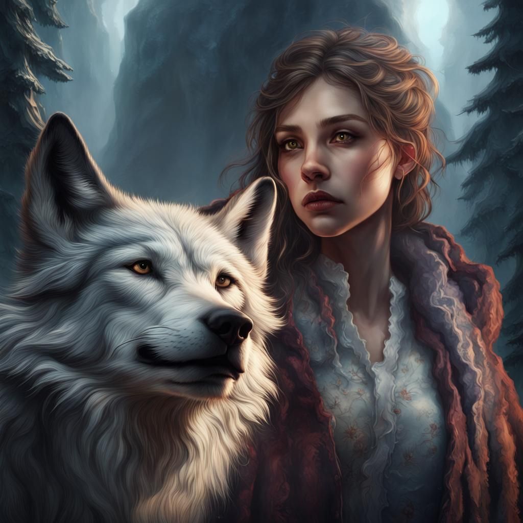 wolf and girl realistic illustration - AI Generated Artwork - NightCafe ...