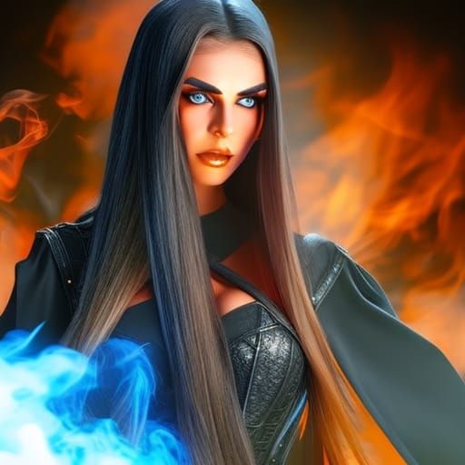 Hyper photo realistic gorgeous witch with alluring eyes cast...