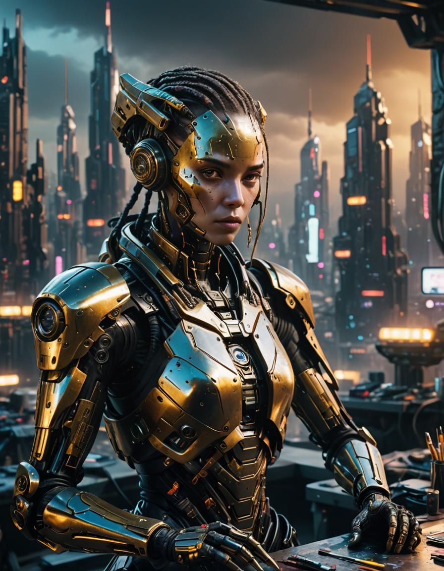 Cyberpunk Alien Cyborg Portrait in Futuristic Studio